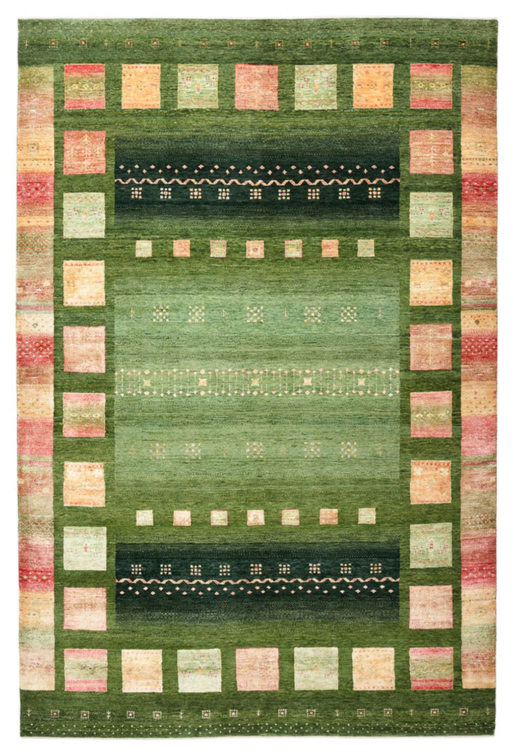 Gabbeh Teppich - Loribaft Indus - 308 x 205 cm - grün