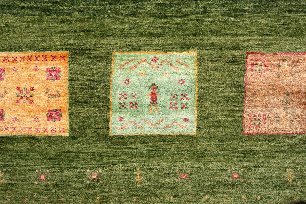 Gabbeh Teppich - Loribaft Indus - 303 x 250 cm - grün