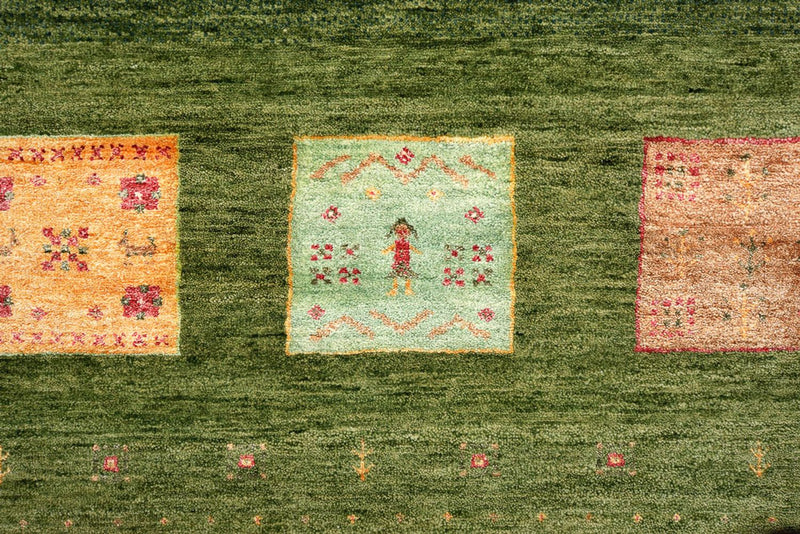 Gabbeh Teppich - Loribaft Indus - 303 x 250 cm - grün