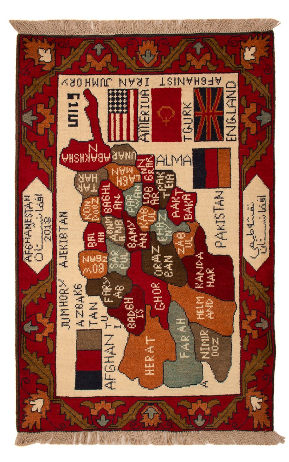 Afghan Teppich - Landkarte - 105 x 68 cm - mehrfarbig