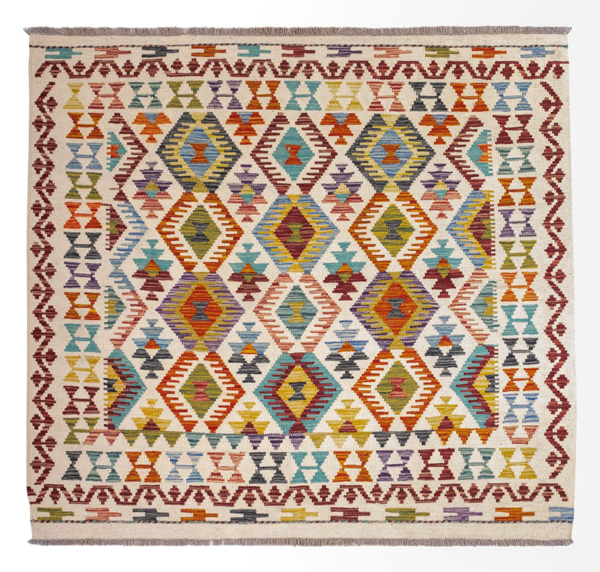 Kelim Teppich - Splash quadratisch  - 154 x 143 cm - mehrfarbig