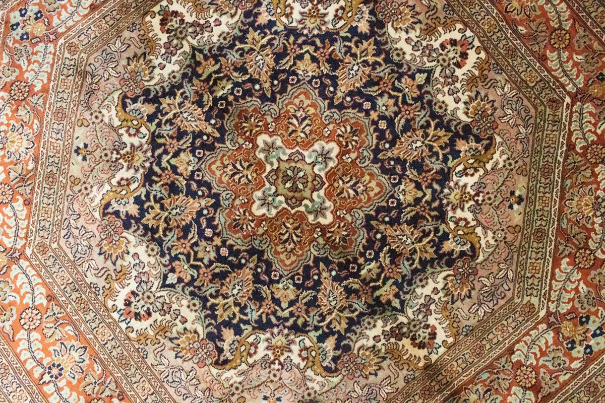Seidenteppich - Kaschmir Seide sonderform - 127 x 125 cm - blau