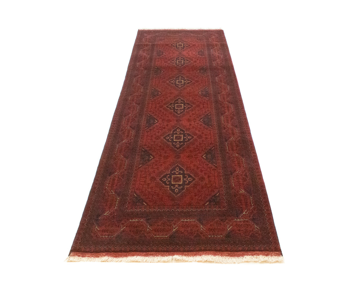 Afghan Teppich - Kunduz 296 x 84 cm - dunkelrot