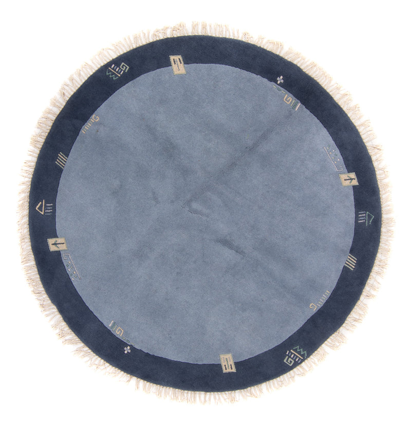 Nepal Teppich rund  - 197 x 197 cm - blau