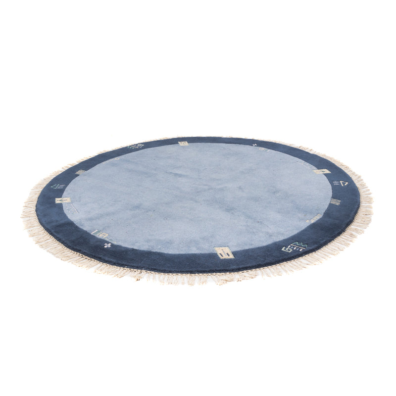 Nepal Teppich rund  - 197 x 197 cm - blau