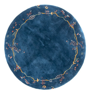 Nepal Teppich rund  - 197 x 197 cm - blau