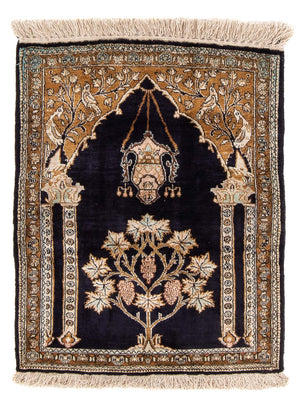 Seidenteppich - Ghom Seide - Premium - 72 x 57 cm - dunkelblau