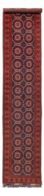 Läufer Afghan - 394 x 80 cm - dunkelrot