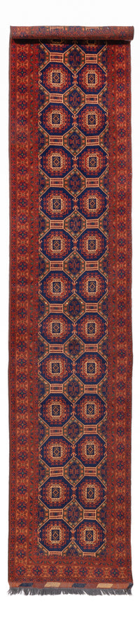 Läufer Afghan - 394 x 80 cm - dunkelrot