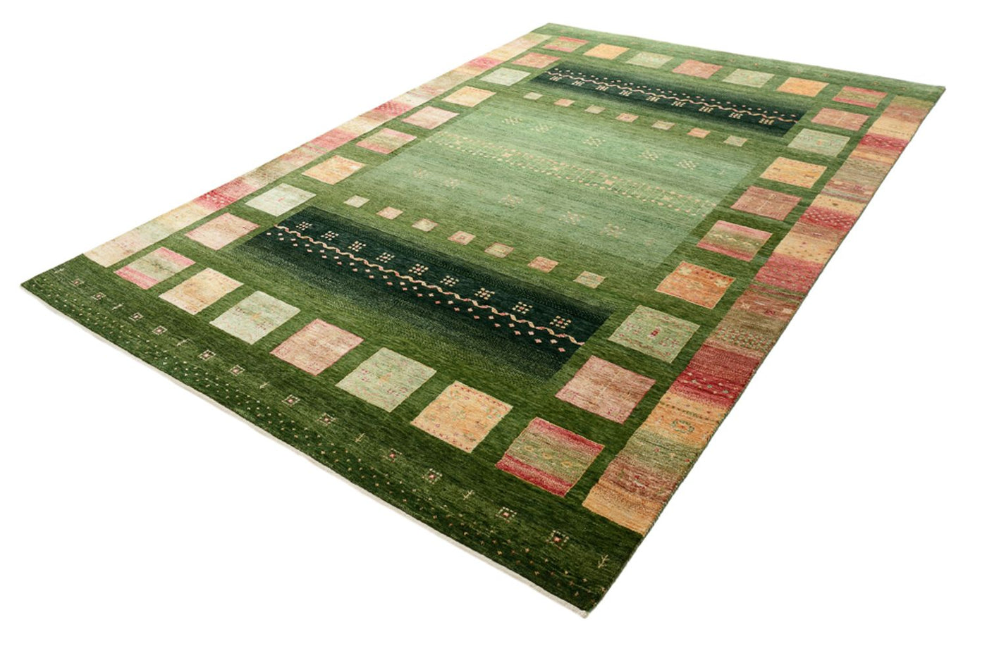Gabbeh Teppich - Loribaft Indus - 308 x 205 cm - grün