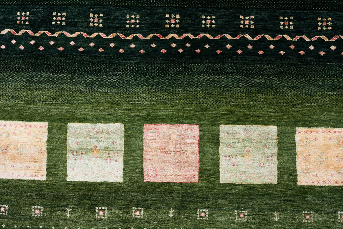 Gabbeh Teppich - Loribaft Indus - 308 x 205 cm - grün