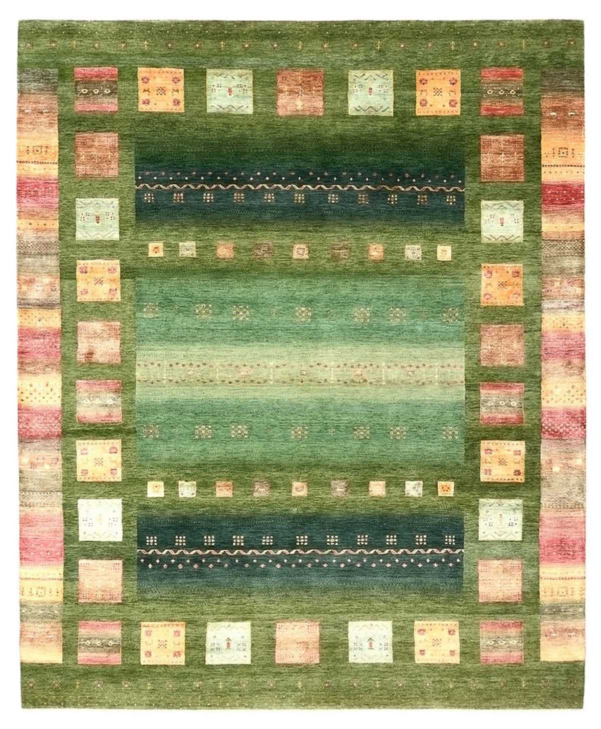 Gabbeh Teppich - Loribaft Indus - 303 x 250 cm - grün