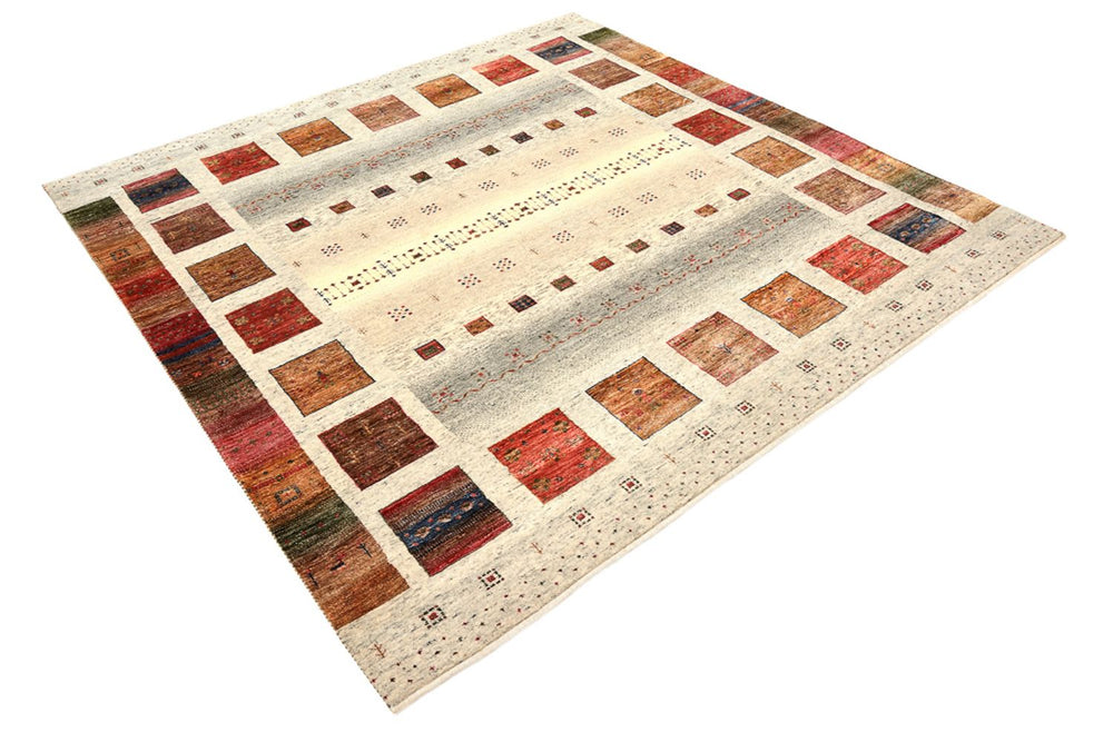 Gabbeh Teppich - Loribaft Indus quadratisch  - 205 x 204 cm - creme