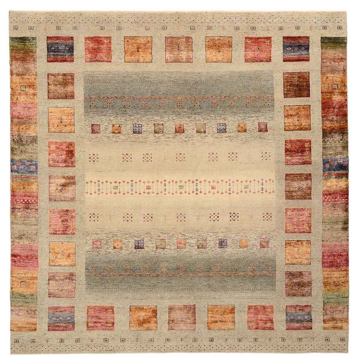 Gabbeh Teppich - Loribaft Indus quadratisch  - 249 x 248 cm - dunkelbeige