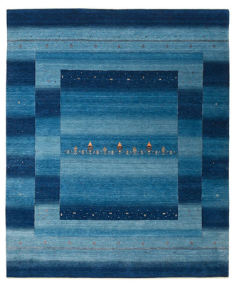 Gabbeh Teppich - Loribaft Indus - 299 x 250 cm - seeblau