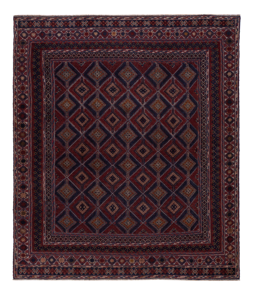 Kelim Teppich - Oriental quadratisch  - 177 x 157 cm - dunkelrot