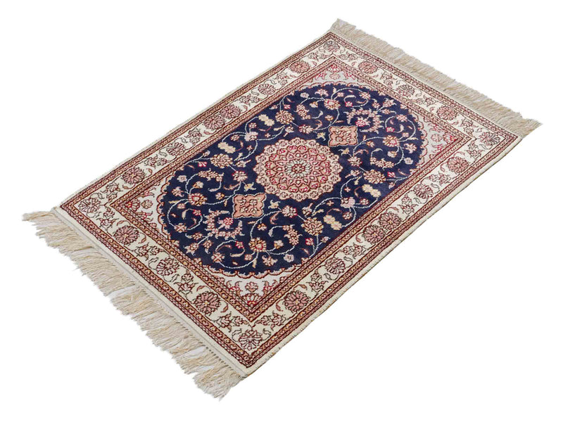 Seidenteppich - China Seide - 92 x 62 cm - dunkelblau