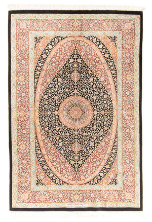 Seidenteppich - Ghom Seide - Premium - 154 x 101 cm - dunkelblau