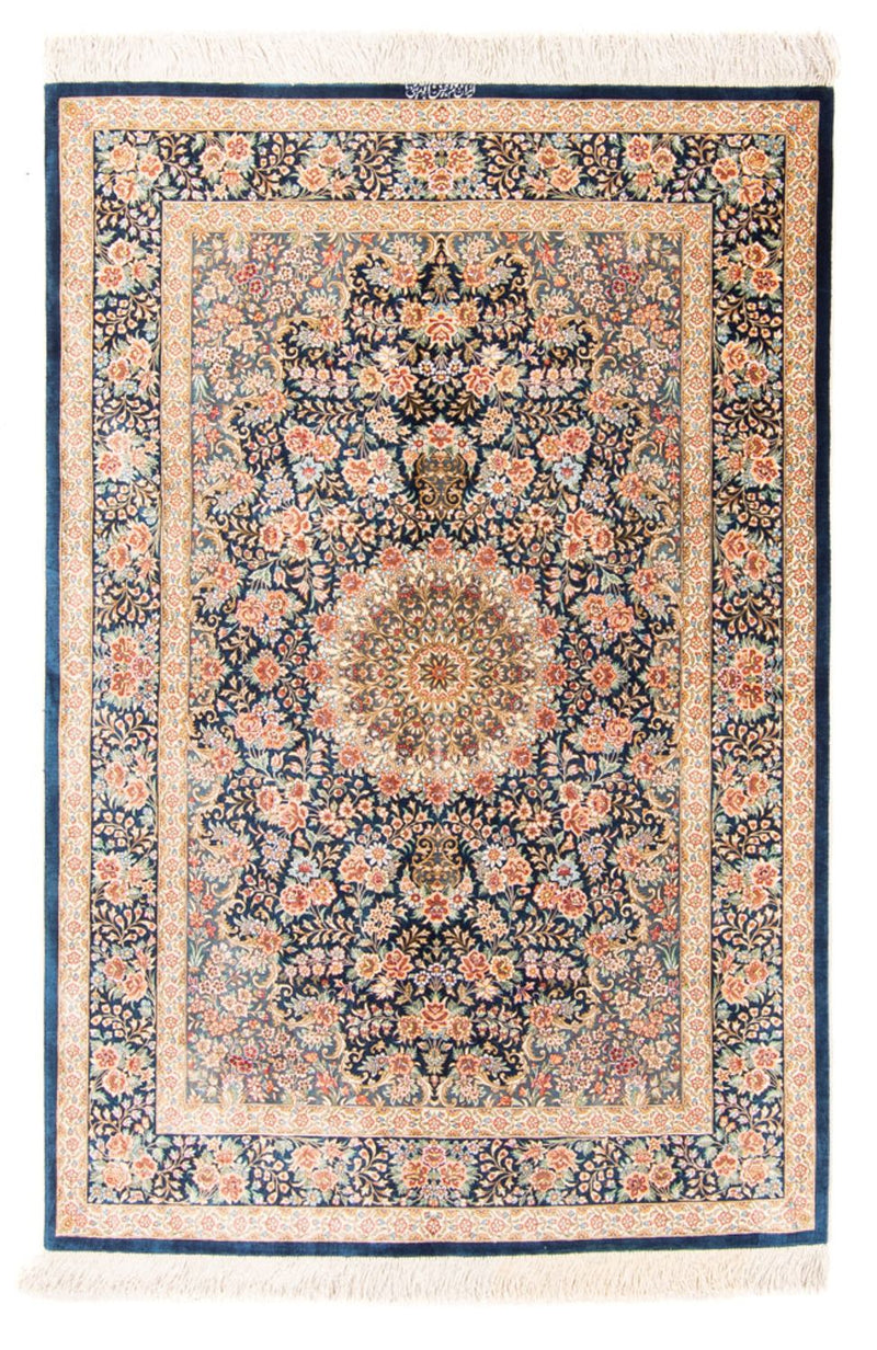 Seidenteppich - Ghom Seide - Premium - 152 x 100 cm - dunkelblau