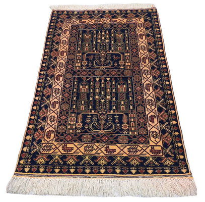 Afghan Teppich 142 x 96 cm - dunkelblau