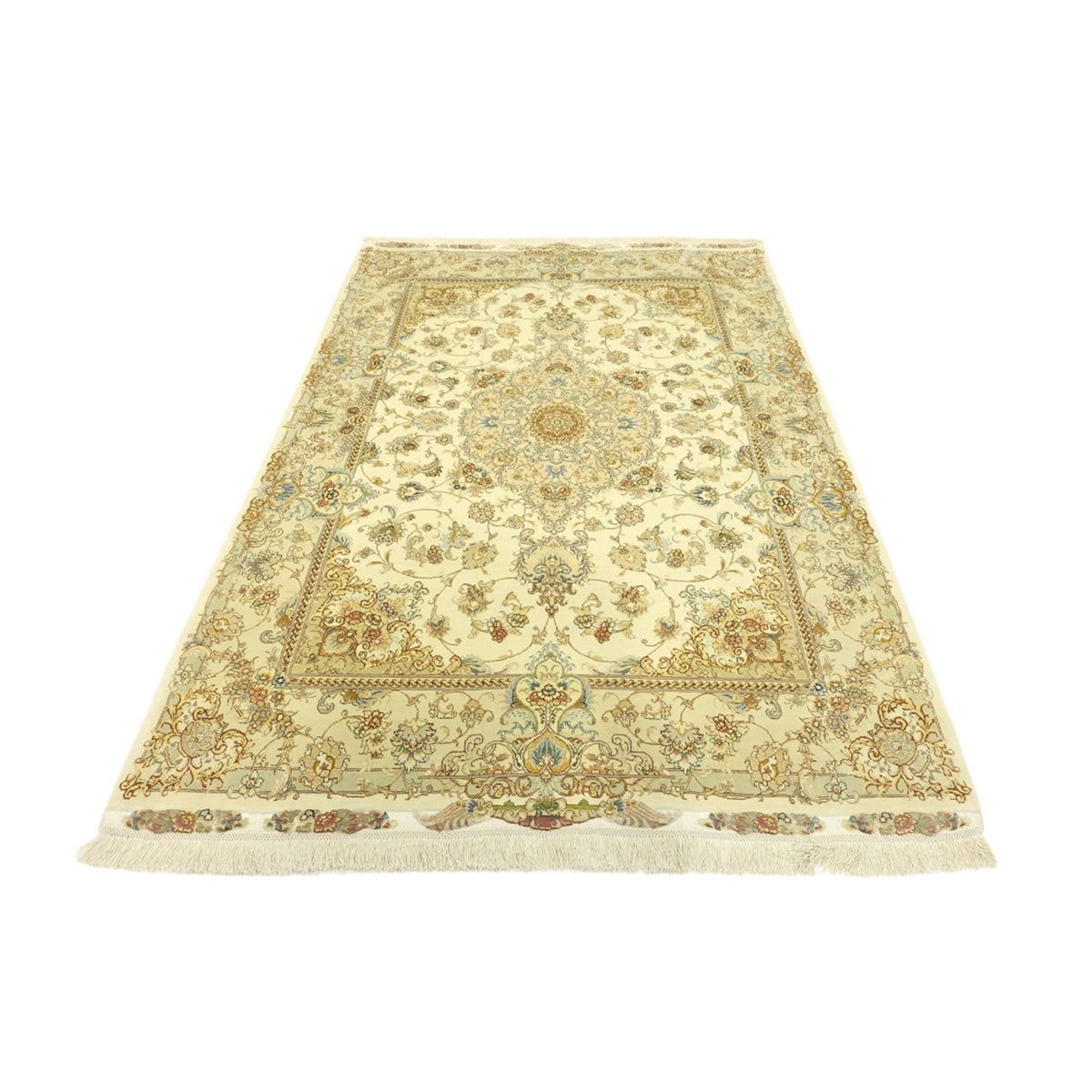 Perserteppich - Täbriz - Premium - Seidenkette - 206 x 145 cm - beige