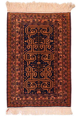 Afghan Teppich 132 x 98 cm - dunkelblau