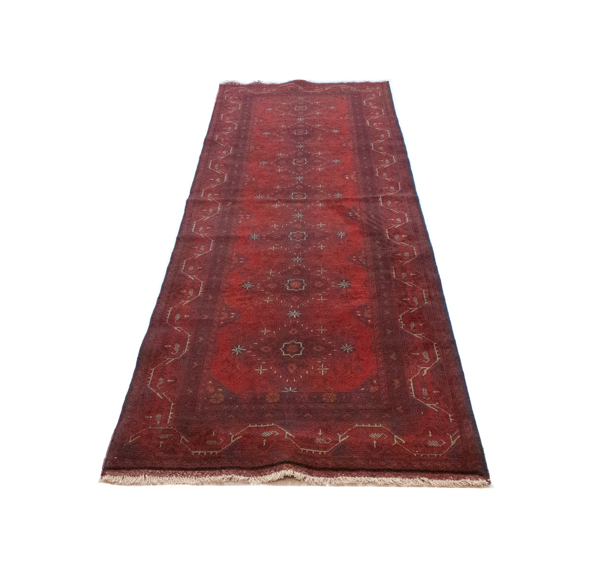Afghan Teppich - Kunduz 299 x 86 cm - dunkelrot
