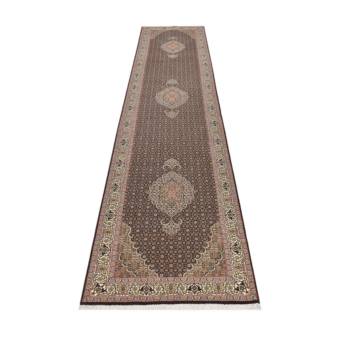 Läufer Perser - Täbriz - Royal - 390 x 82 cm - dunkelbeige