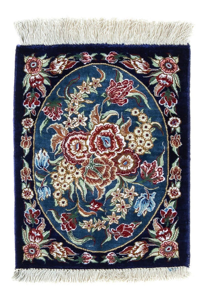 Ghom - Seide Teppich 28x40cm - Perserteppich - dunkelblau