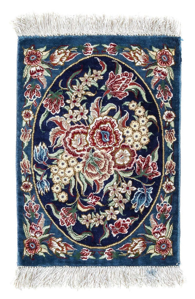 Ghom - Seide Teppich 28x40cm - Perserteppich - dunkelblau