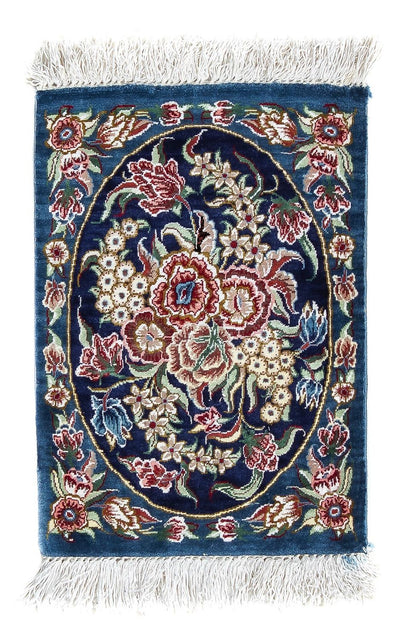 Ghom - Seide Teppich 28x40cm - Perserteppich - dunkelblau