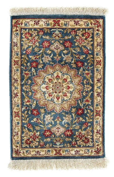 Ghom - Seide Teppich 27x44cm - Perserteppich - dunkelblau