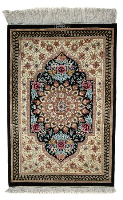 Ghom Teppich 59x89cm - Perserteppich - dunkelblau